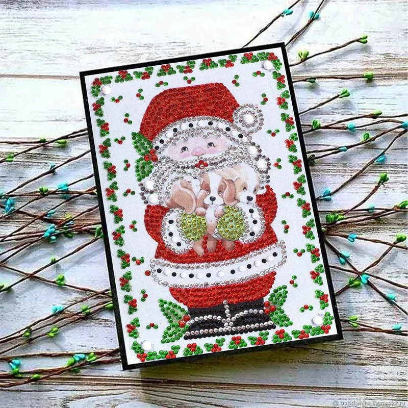 Diamond Painting Notizbuch Weihnachtsmann mit Welpen