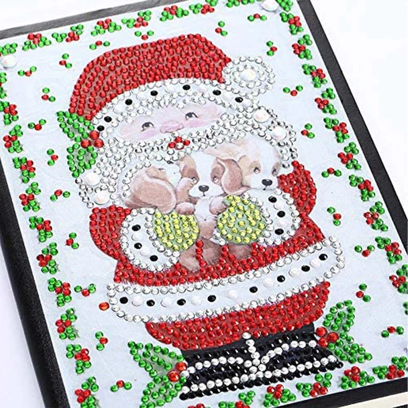 Diamond Painting Notizbuch Weihnachtsmann mit Welpen