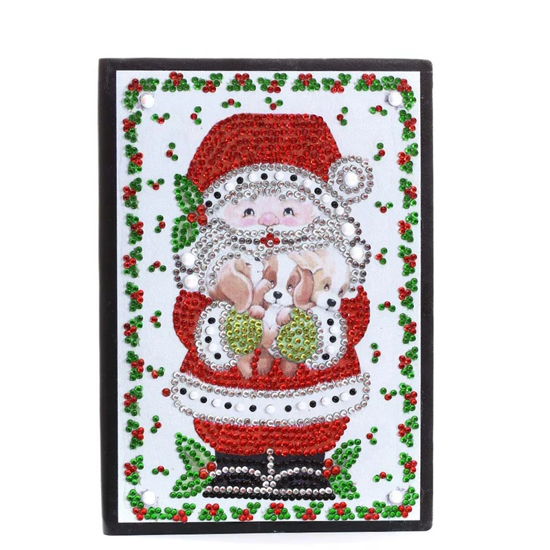 Diamond Painting Notizbuch Weihnachtsmann mit Welpen