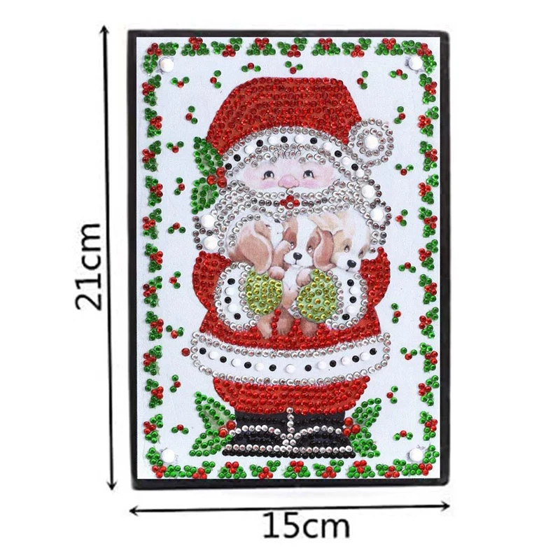 Diamond Painting Notizbuch Weihnachtsmann mit Welpen