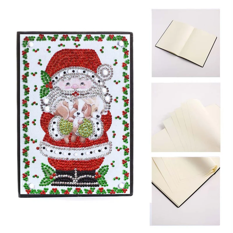 Diamond Painting Notizbuch Weihnachtsmann mit Welpen