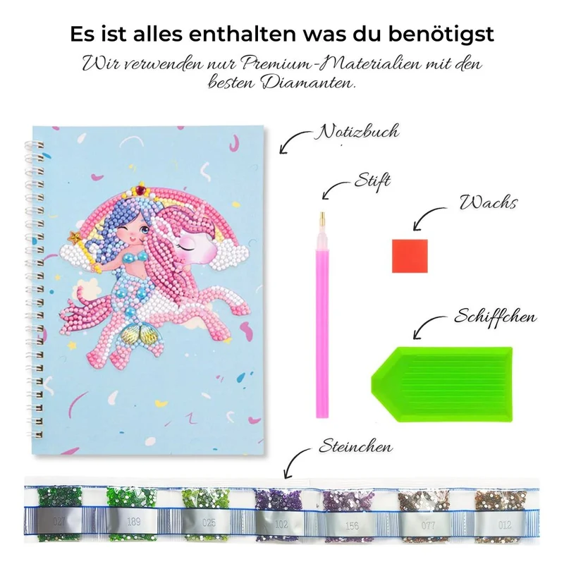 Diamond Painting Notizbuch Meerjungfrau mit Einhorn