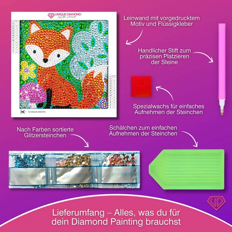 5D Diamond Painting Finn der Waldfuchs mit Strasssteinchen
