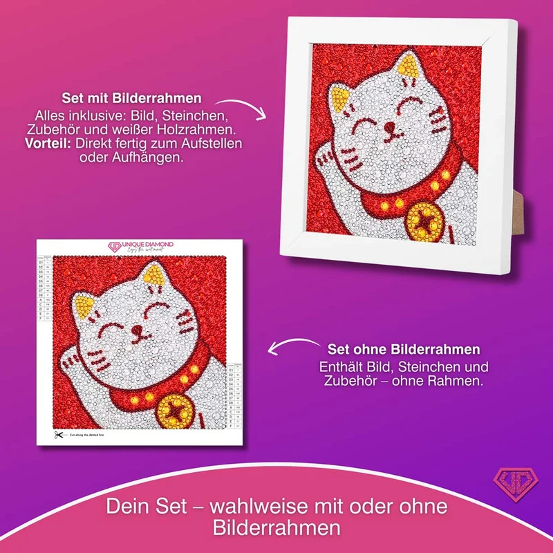 5D Diamond Painting Maneki Miau – Glückskatze mit Strasssteinchen
