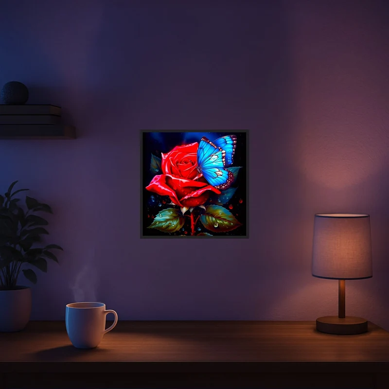 Diamond Painting - Rote Rose trifft blauen Schmetterling