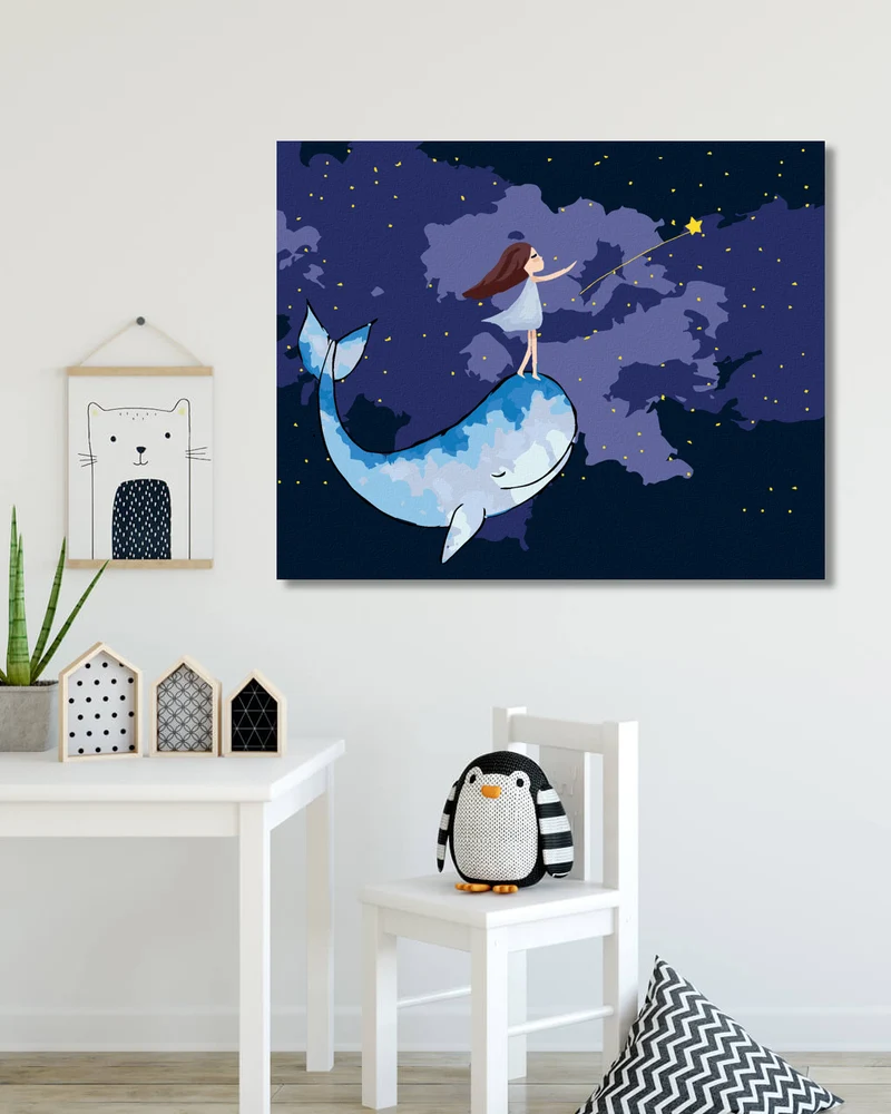 Diamond painting - MÄDCHEN MIT EINEM WAL AM NACHTHIMMEL