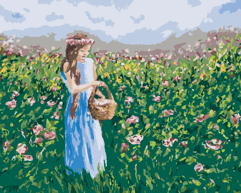 Diamond painting - MÄDCHEN SAMMELT BLUMEN IN DEN KORB