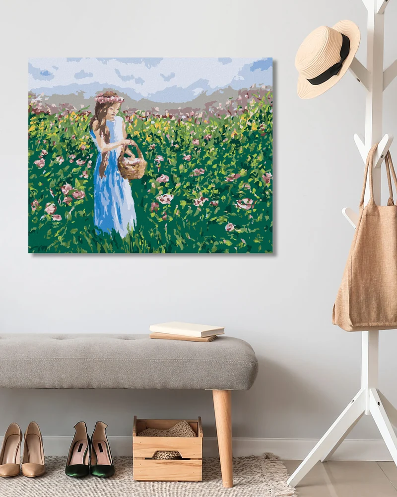 Diamond painting - MÄDCHEN SAMMELT BLUMEN IN DEN KORB