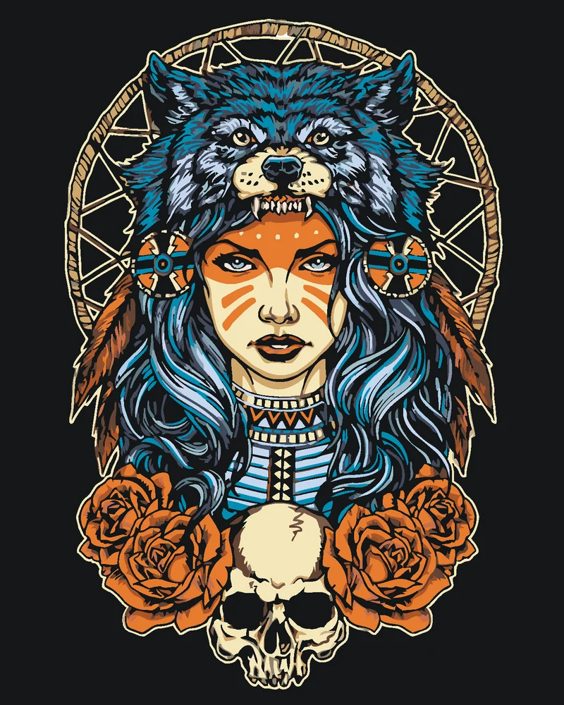 Diamond painting - MÄDCHEN MIT WOLF