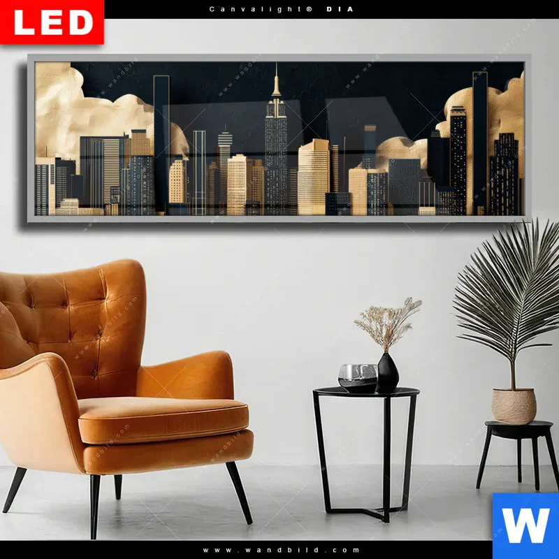 Wechselmotiv Acrylglas Canvalight® DIA | Golden City Dreams | Panorama