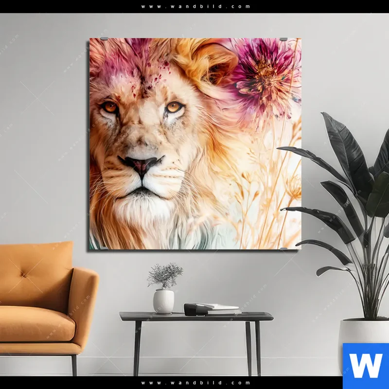 Acrylglasbild | Florale Stärke – Der Löwe | Quadrat
