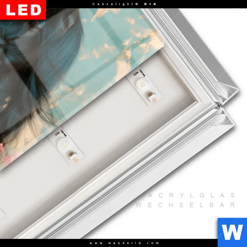 Leuchtbild Acrylglas Canvalight® DIA | Schwarzes Pferd im Blütenmeer | Hochformat