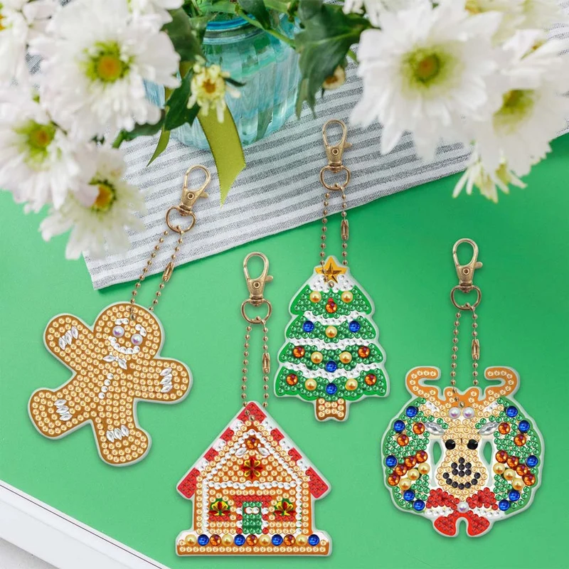 5D Diamond Painting Schlüsselanhänger Weihnachten 4 Stück