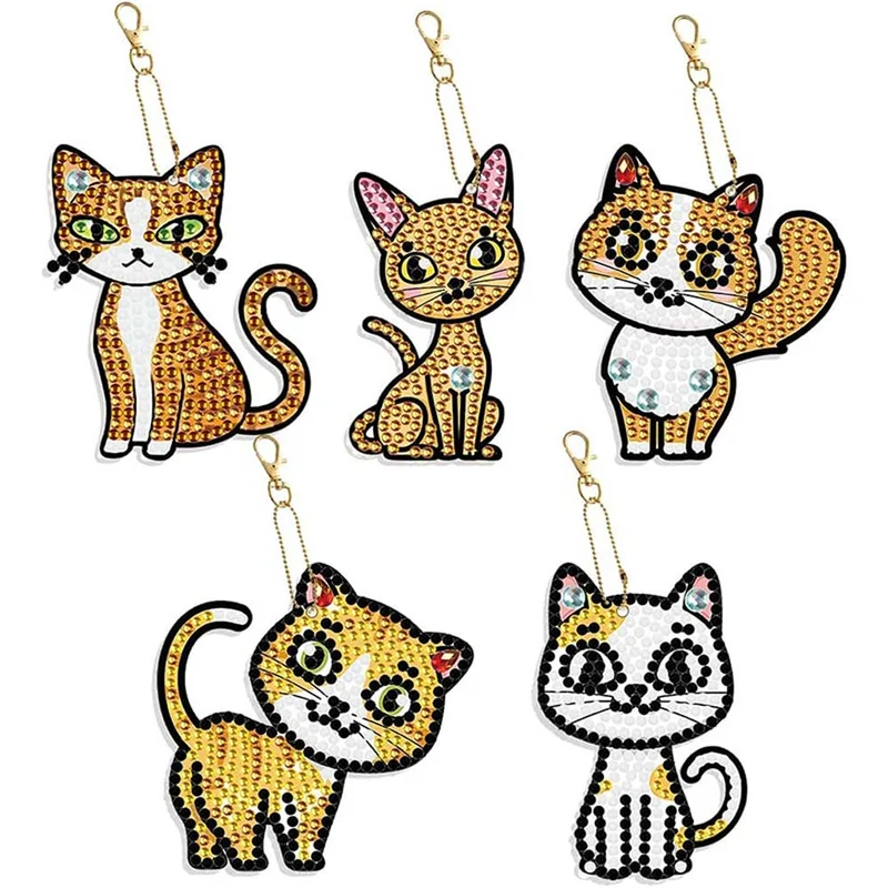 5D Diamond Painting Schlüsselanhänger Katzen 5 Stück