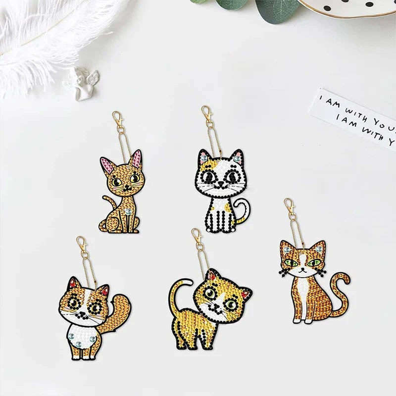 5D Diamond Painting Schlüsselanhänger Katzen 5 Stück