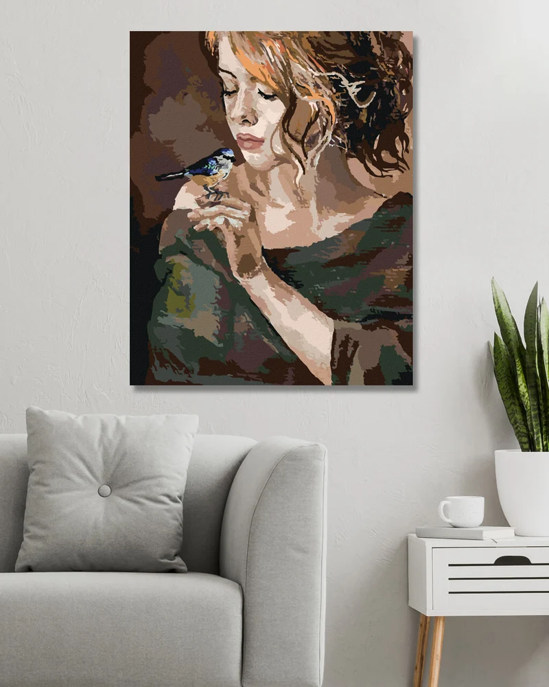 Diamond painting - MÄDCHEN MIT VOGEL