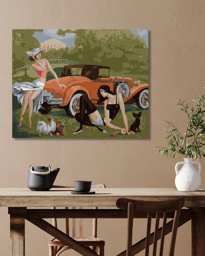 Diamond painting - DAMEN MIT HUNDEN AM AUTO