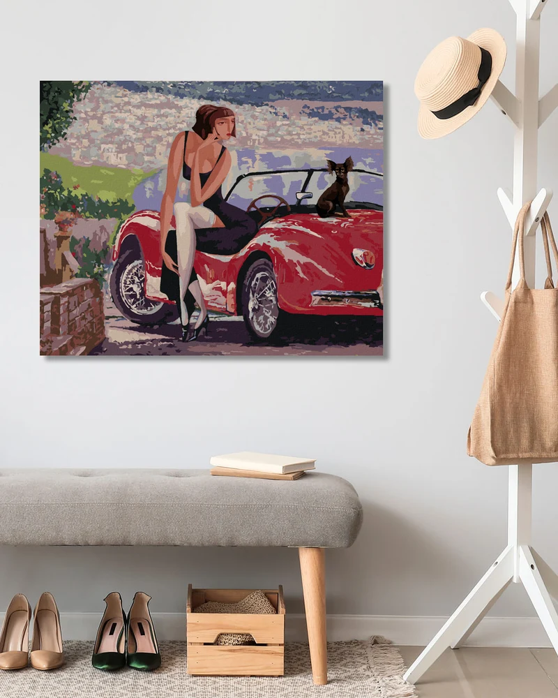 Diamond painting - DAME AUF EINEM ALTEN CABRIO SITZEND