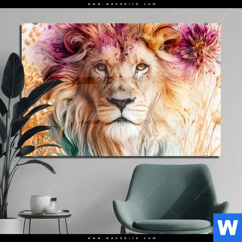 Acrylglasbild | Florale Stärke – Der Löwe | Querformat