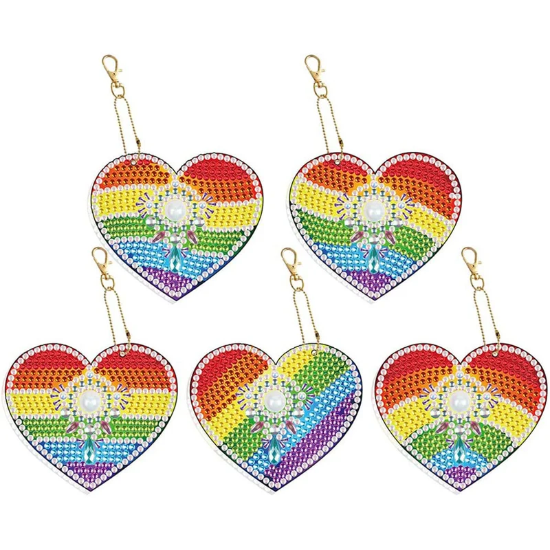 Diamond Painting Anhänger Regenbogen Herze 5st Set