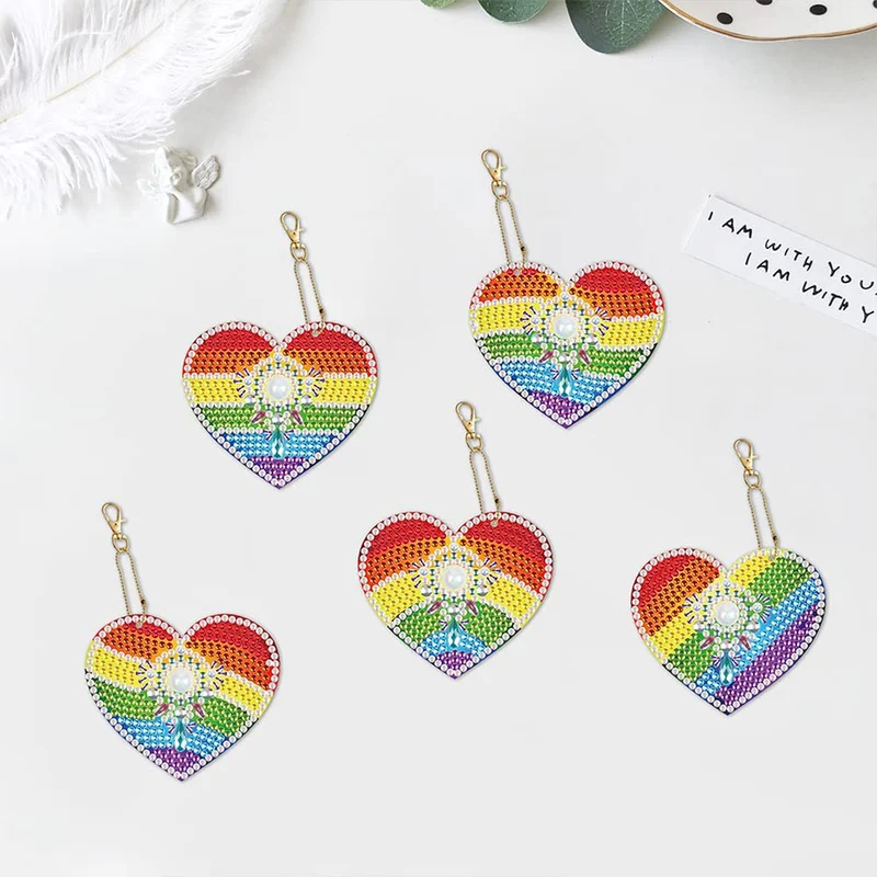 Diamond Painting Anhänger Regenbogen Herze 5st Set