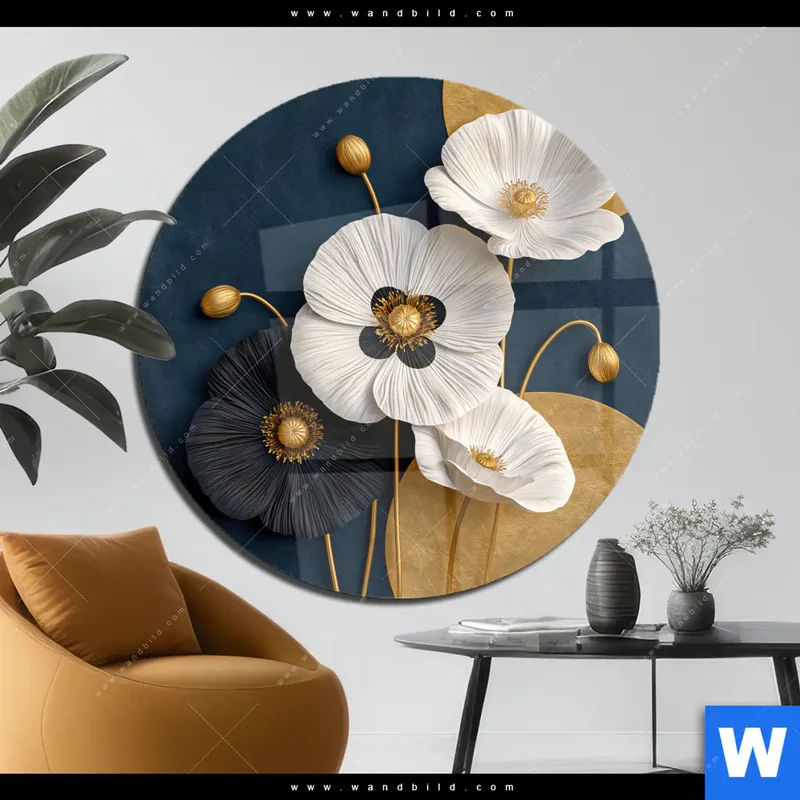 Acrylglasbild | Golden Poppies | Rund