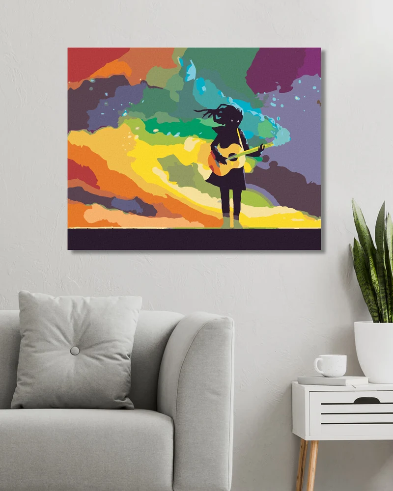 Diamond painting - GITARRE SPIELENDES MÄDCHEN MIT FARBIGEM RAUCH