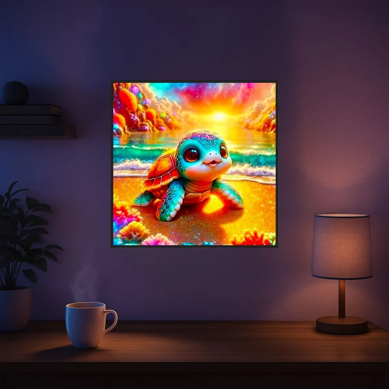 Diamond Painting 100 Farben Special - Schildkröte am Funkelstrand