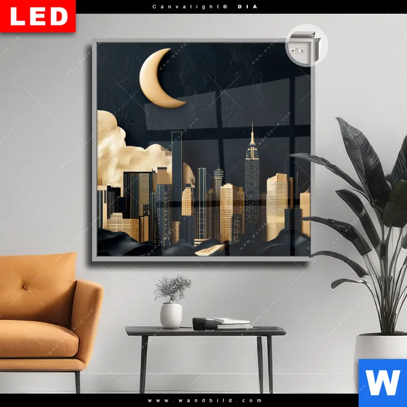 Leuchtbild Acrylglas Canvalight® DIA | Golden City Dreams | Quadrat