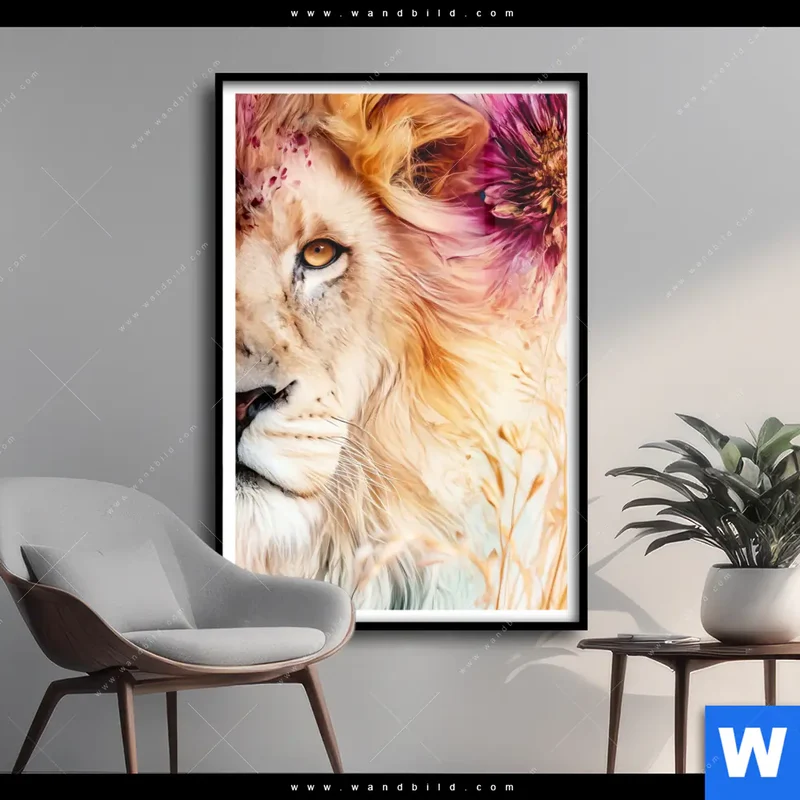 Poster | Florale Stärke – Der Löwe | Hochformat