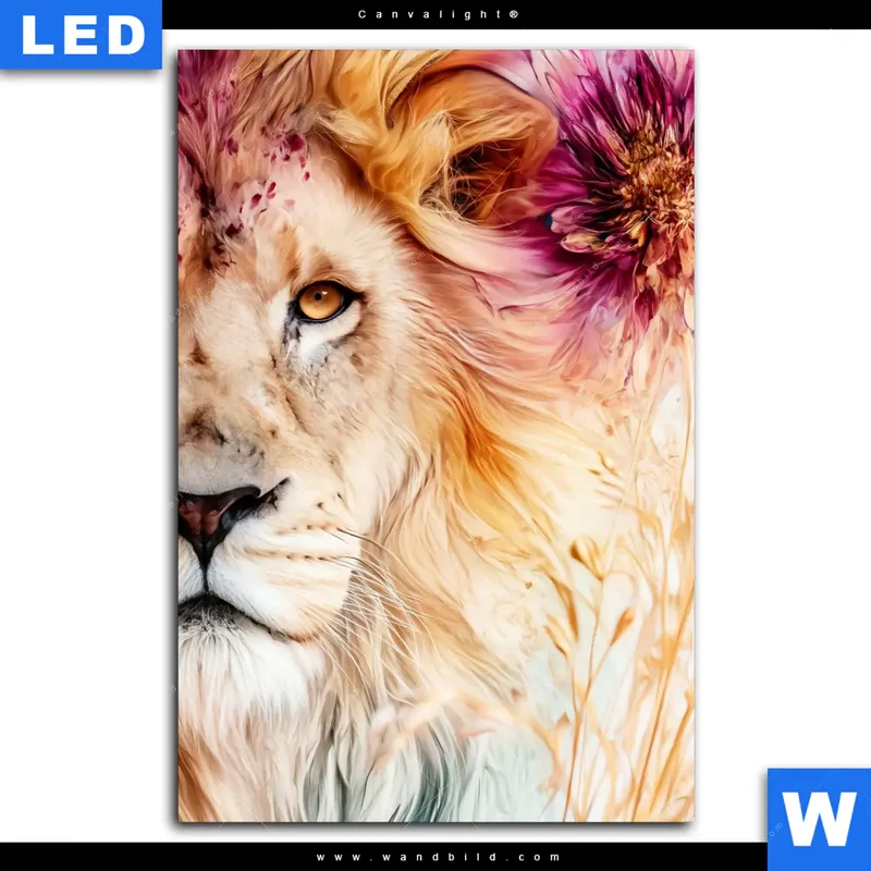 Canvalight® Leuchtbild | Florale Stärke – Der Löwe | Hochformat