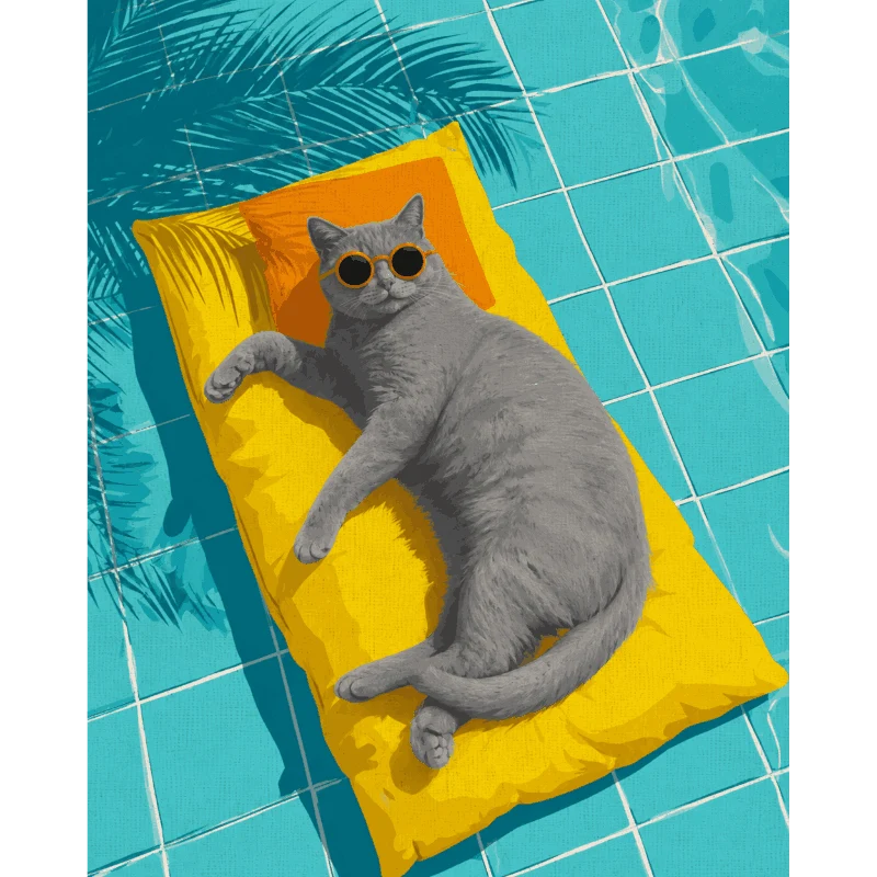 Graue Katze am Pool