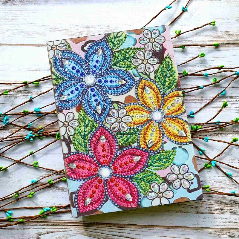 5D Diamond Painting Notizbuch – Blütenpracht in Regenbogenfarben