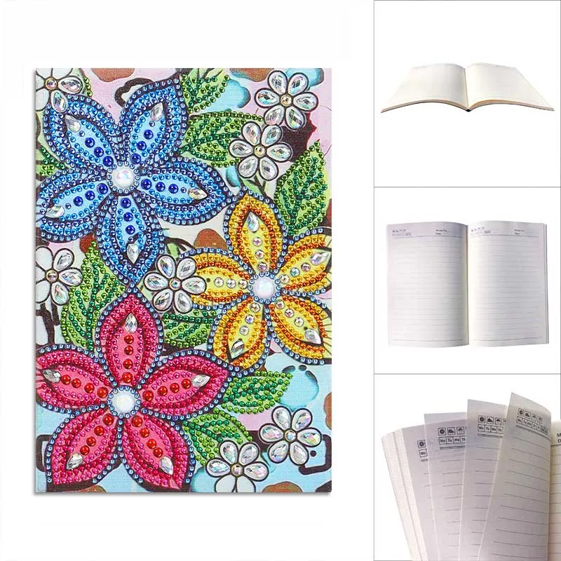 5D Diamond Painting Notizbuch – Blütenpracht in Regenbogenfarben