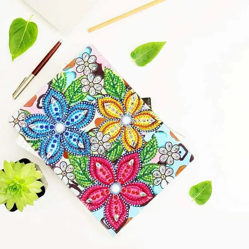 5D Diamond Painting Notizbuch – Blütenpracht in Regenbogenfarben
