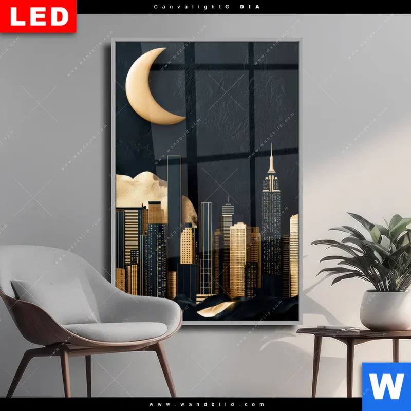 Wechselmotiv Acrylglas Canvalight® DIA | Golden City Dreams | Hochformat