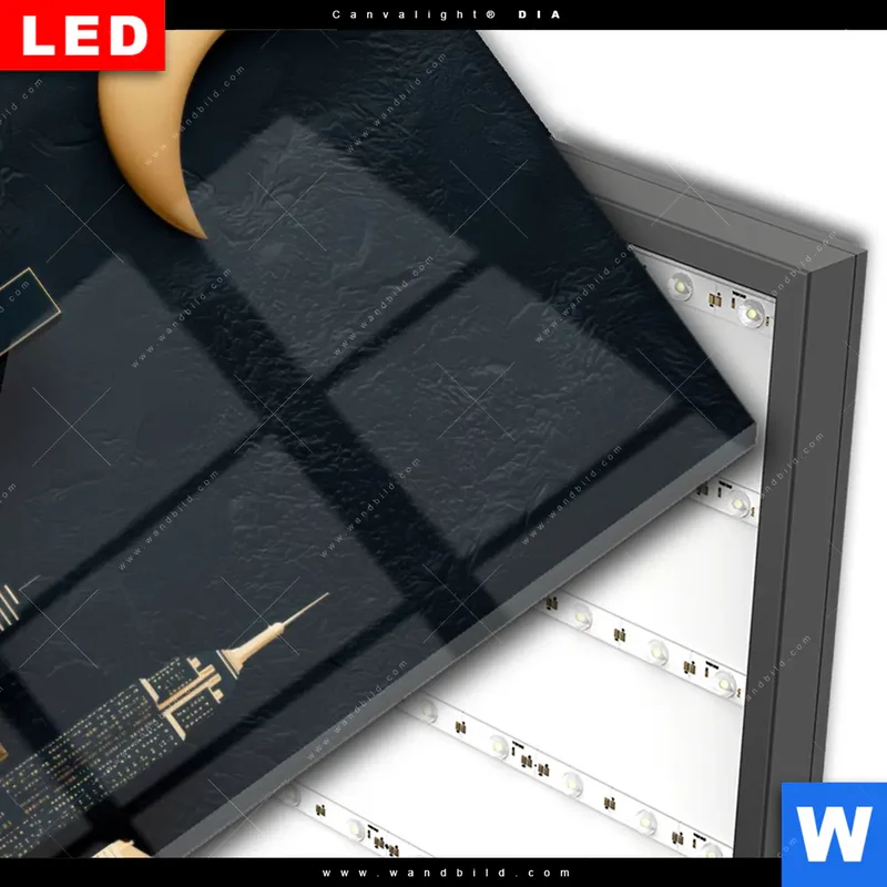 Wechselmotiv Acrylglas Canvalight® DIA | Golden City Dreams | Hochformat