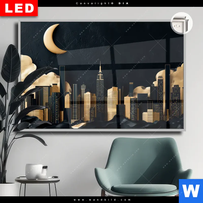 Leuchtbild Acrylglas Canvalight® DIA | Golden City Dreams | Querformat