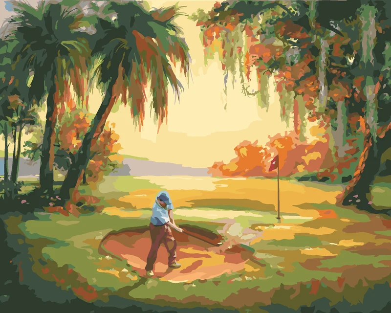Diamond painting - GOLFER, DER AUS DEM BUNKER SPIELT (D. RUSTY RUST)