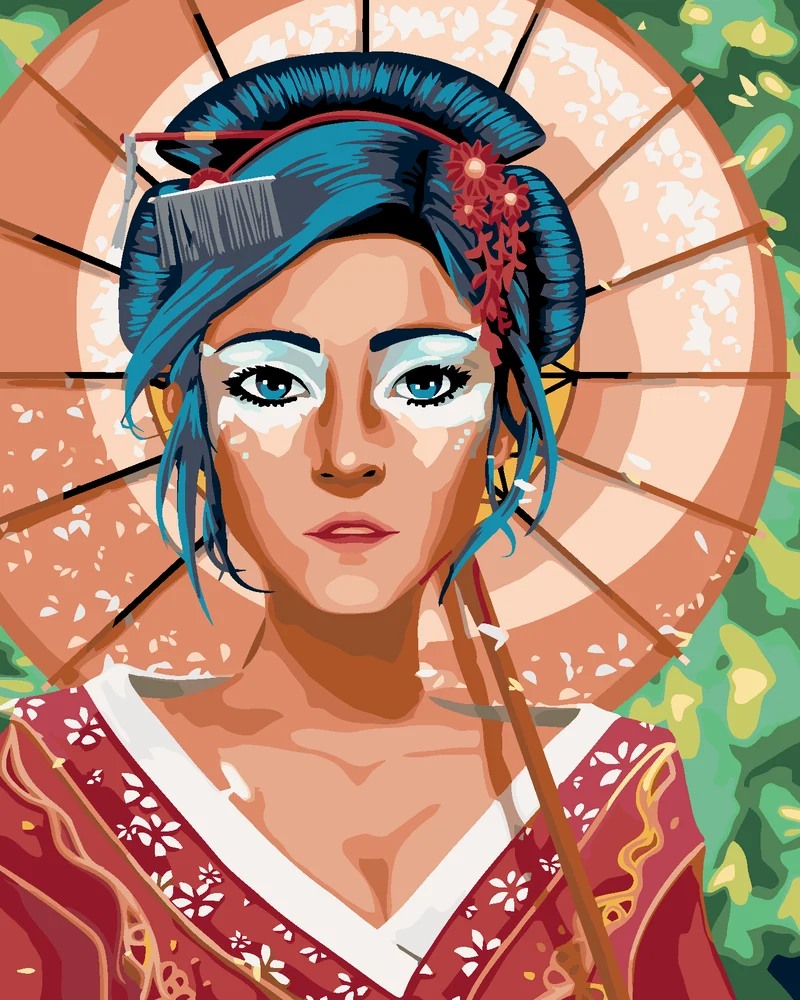 Diamond painting - GEISHA IM KIMONO MIT REGENSCHIRM