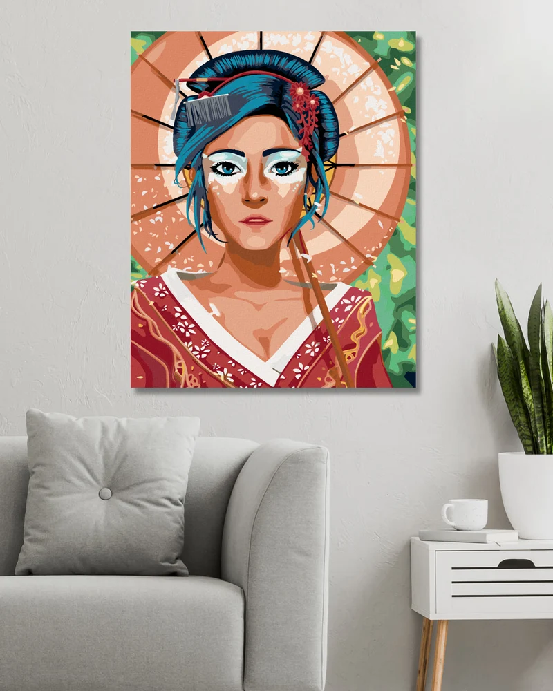 Diamond painting - GEISHA IM KIMONO MIT REGENSCHIRM