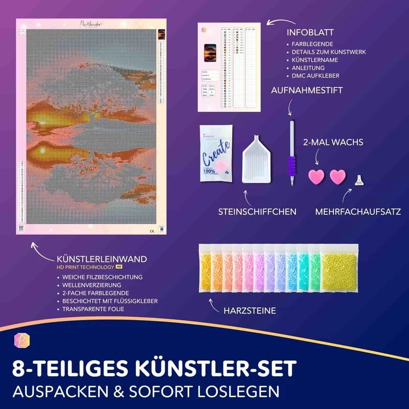 Diamond Painting - Baum im Sonnenuntergang