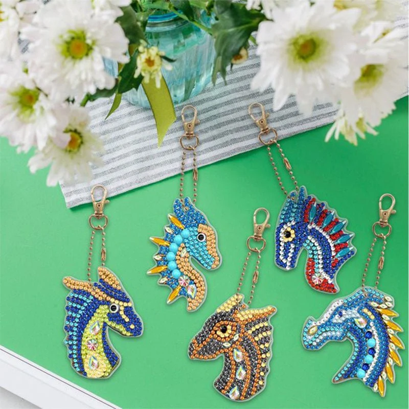 5D Diamond Painting Schlüsselanhänger Drachen 5 Stück