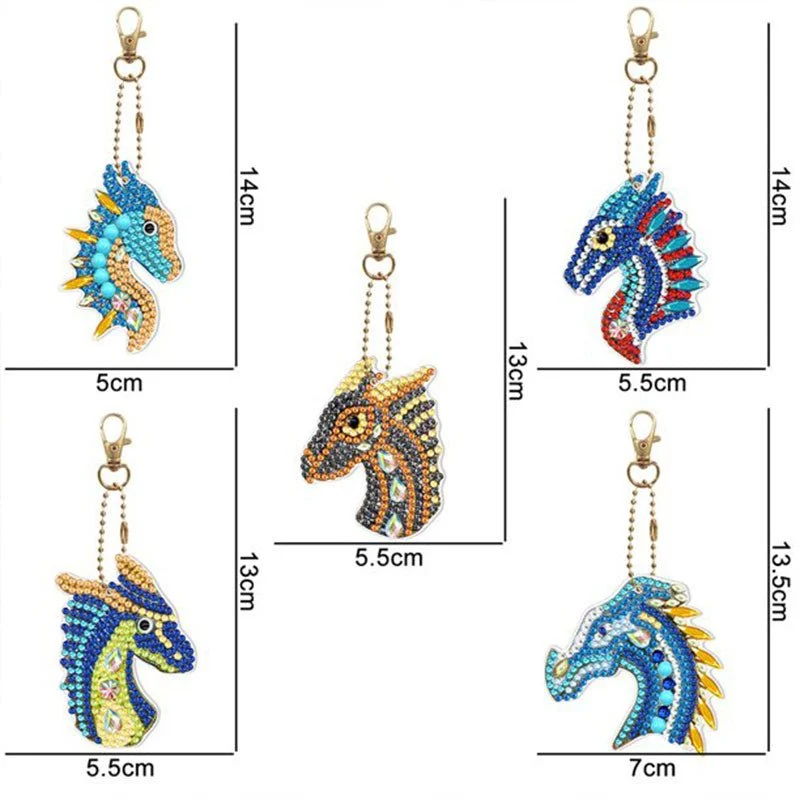 5D Diamond Painting Schlüsselanhänger Drachen 5 Stück