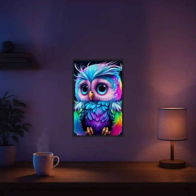 Diamond Painting - Kleine bunte Eule im Rausch der Farben