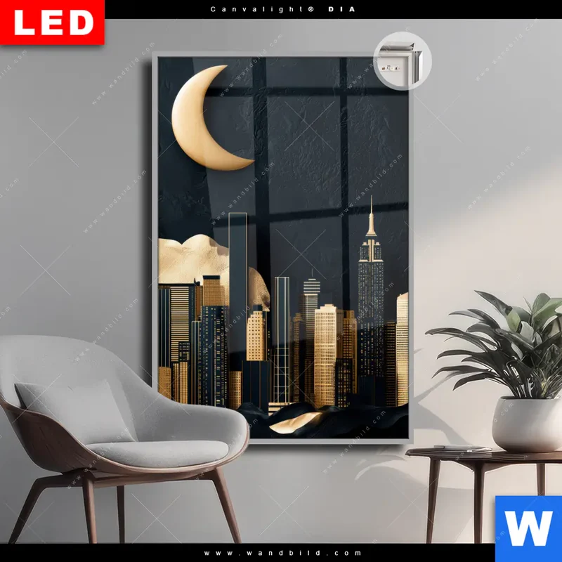 Leuchtbild Acrylglas Canvalight® DIA | Golden City Dreams | Hochformat