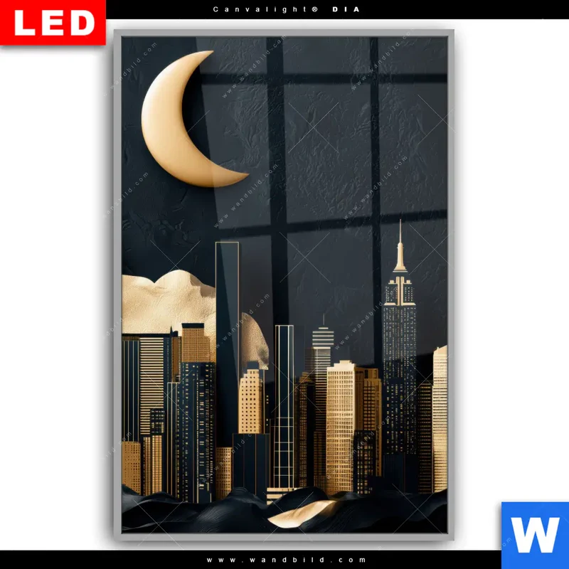 Leuchtbild Acrylglas Canvalight® DIA | Golden City Dreams | Hochformat