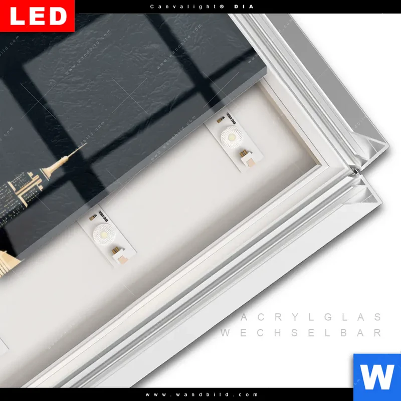 Leuchtbild Acrylglas Canvalight® DIA | Golden City Dreams | Hochformat