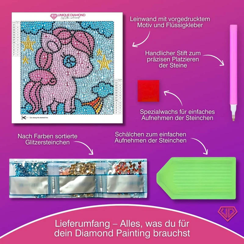 5D Diamond Painting Sternenschweif-Einhorn mit Strasssteinchen