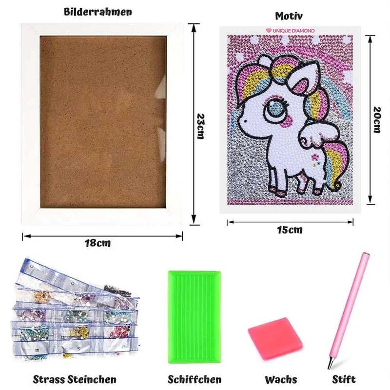 5D Diamond Painting Glitzer-Einhorn Luna mit Strasssteinchen